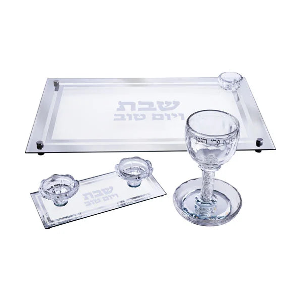 סט גביע קידוש, פמוטים ומגש קריסטל - דגם שרה